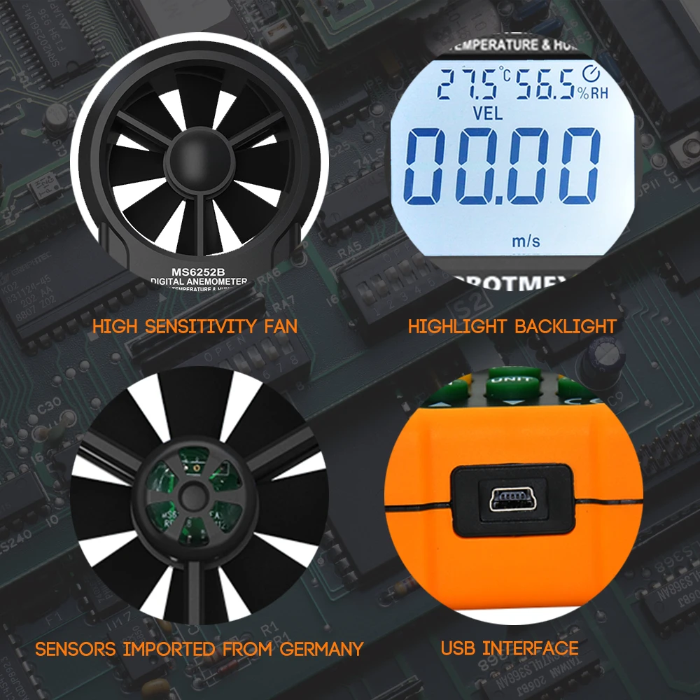 Профессиональный измеритель скорости ветра Многофункциональный цифровой