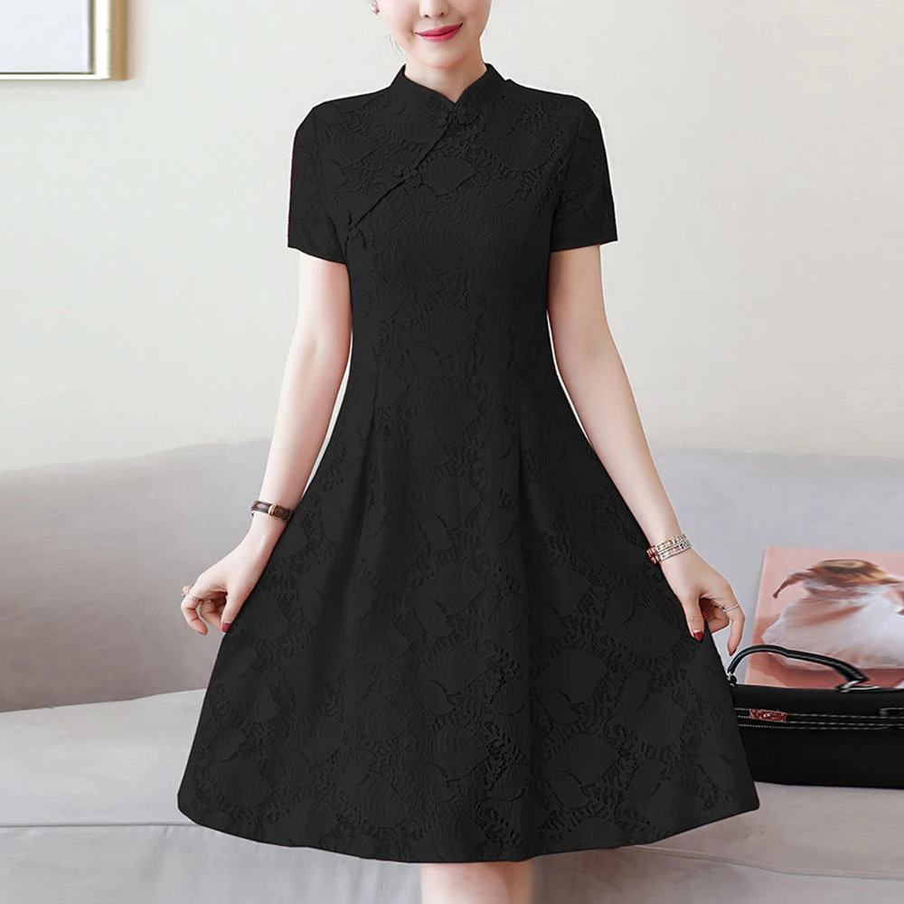 Женское кружевное платье с коротким рукавом FTGSDLONG элегантное трапециевидной