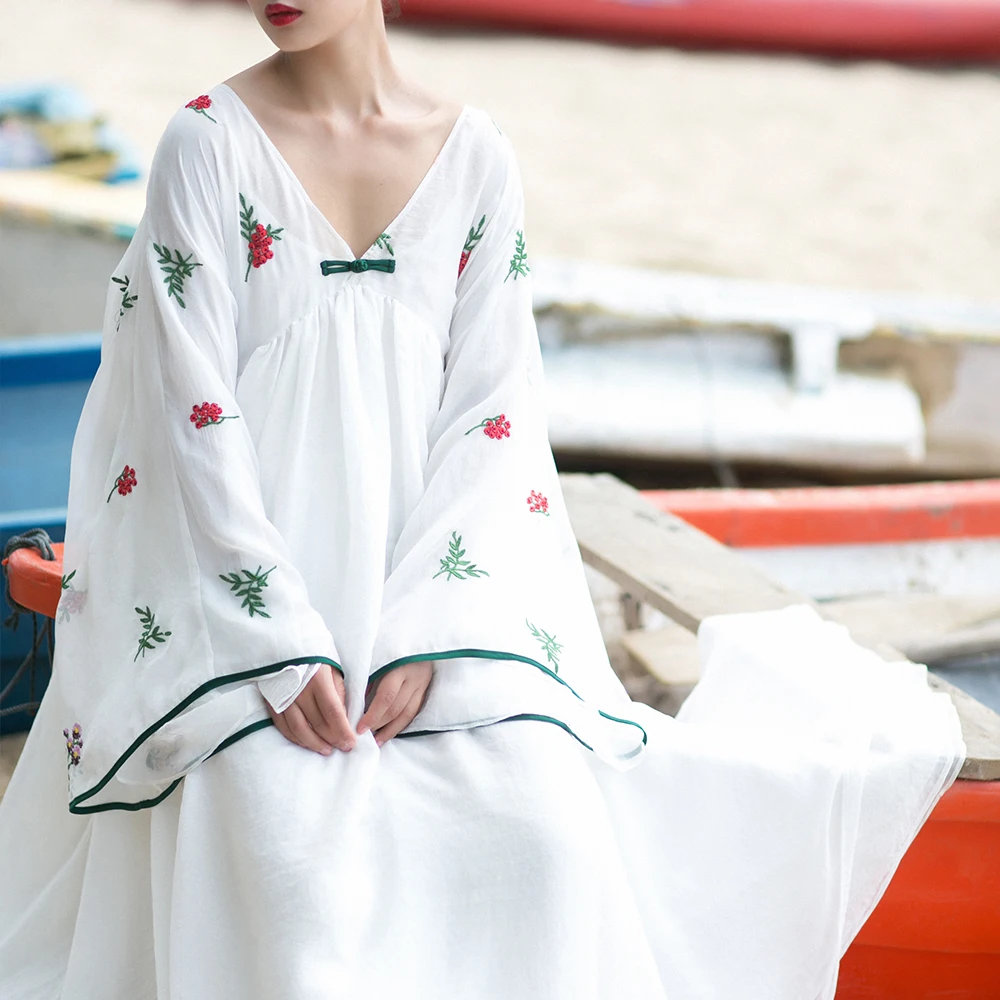 Женское шифоновое пляжное платье макси с длинным рукавом и v образным вырезом|dress