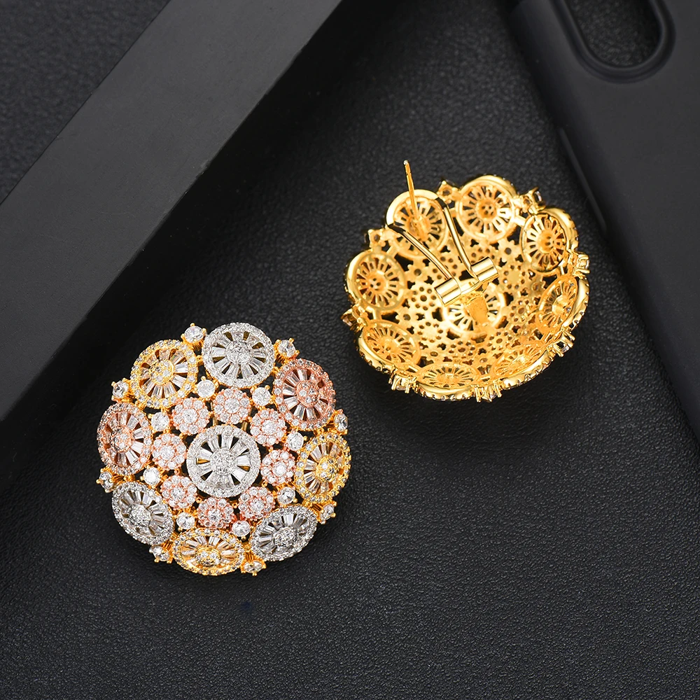 SISCATHY Fashion Long Chain Cubic Zirconia Flower Pendant Necklace Stud Earrings Jewelry Set Bridal Wedding Party Gifts | Украшения и