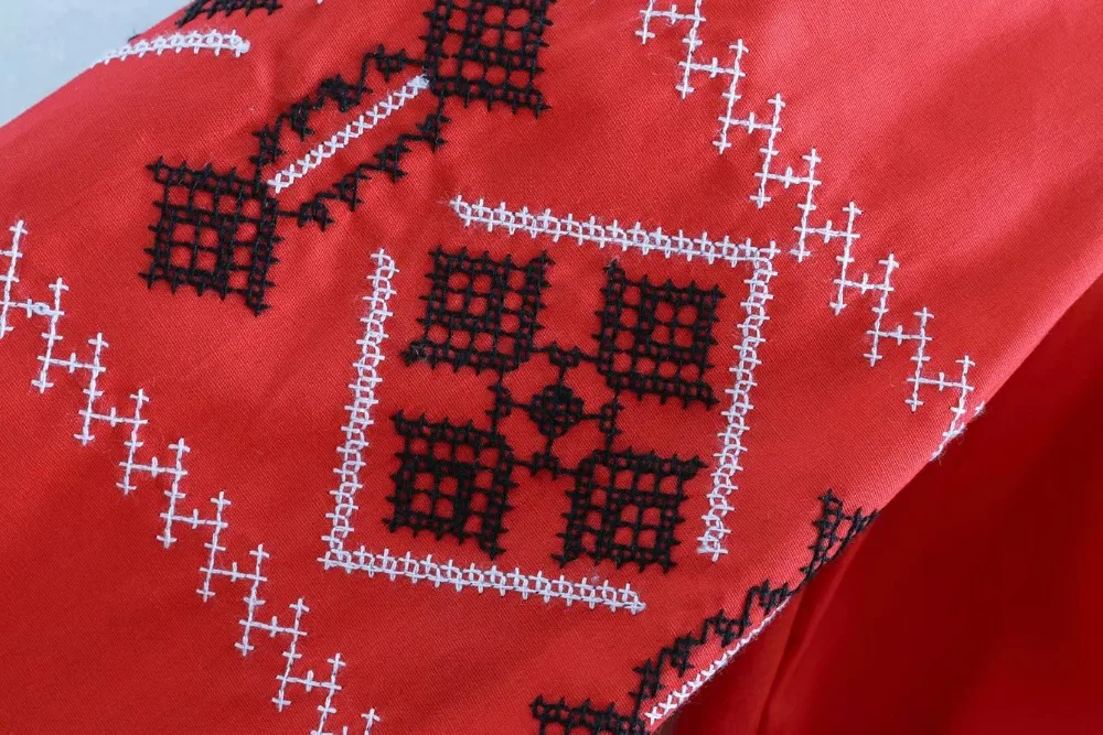 2018 Женские винтажные Вышивка Красный Повседневная блузка дамы агаровое кружево
