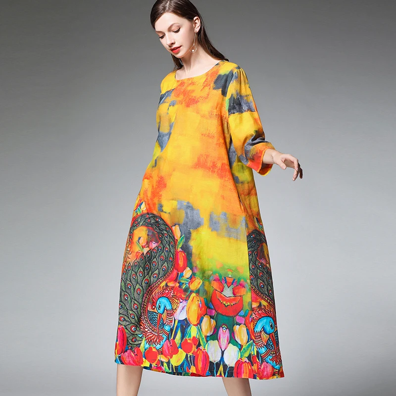 Летние хлопковые платья размера плюс 2019 с цветочным принтом и птицами весенние