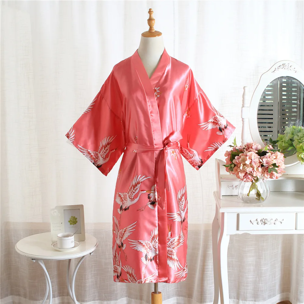Women Casual Yukata Robe Rayon Satin Sleepwear Nightgown Summer Kimono Bathrobe Sexy Wedding Bride Bridesmaid Dressing Gown | Женская