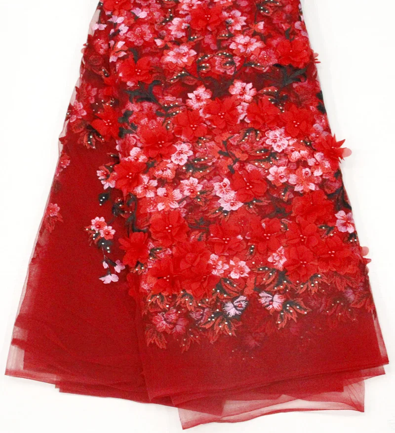 Африканский 3d кружевной тканевый с рисунком 2019 вышитые камни из бисера цветок