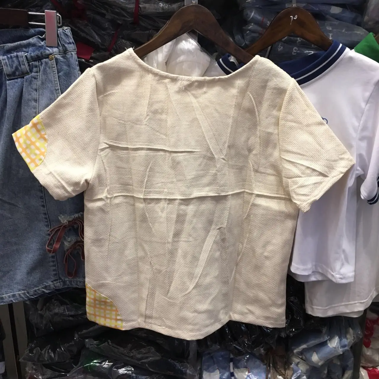 Модная женская футболка Топы милая клетчатая Лоскутная с круглым вырезом и