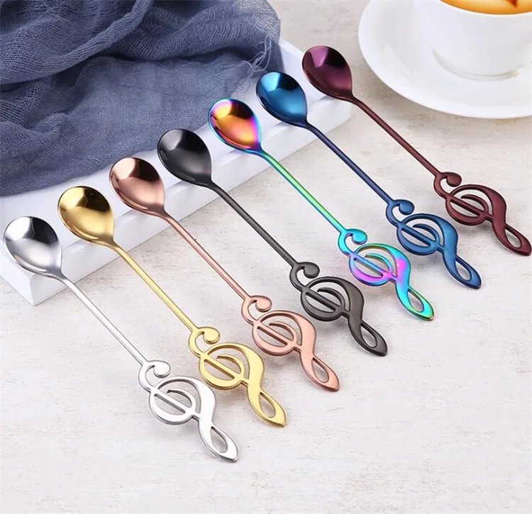 Креативная разноцветная ложка для музыкальных нот из нержавеющей стали 304 кофе