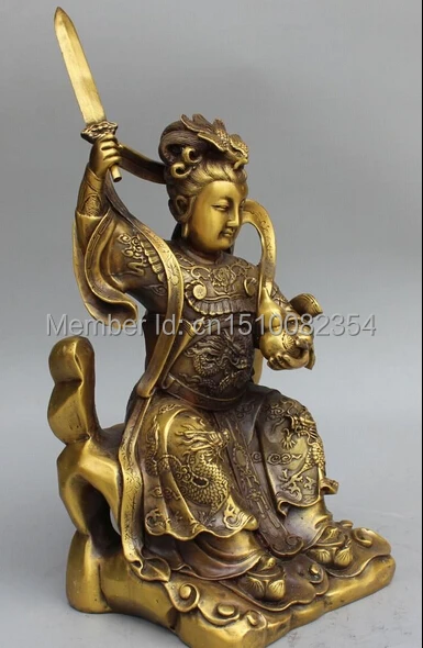 14-дюймовая китайская Taoism бронзовая jiu tian xuannv Женская потрясающая статуя Belle