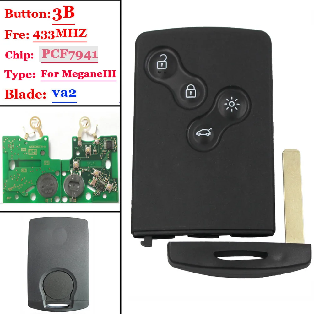 Новые 4 кнопки карты(не смарт) с PCF7941 для Renault Megane III Лагуна III(1 шт