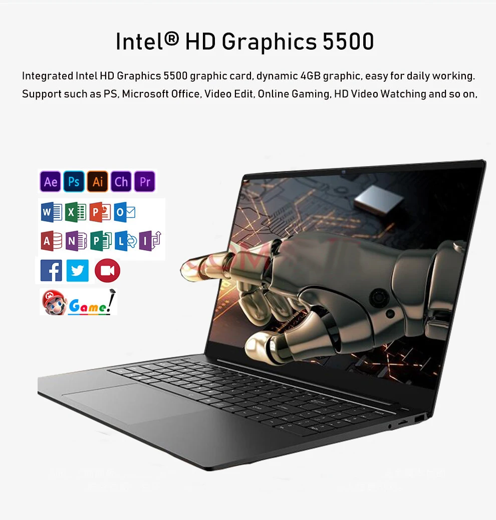 GMOLO 15,6 I3 5005U 8 ГБ 512 ГБ/256 ГБ SSD 15,6 дюймов 1920*1080 безрамочный HD экран металлический игровой ноутбук