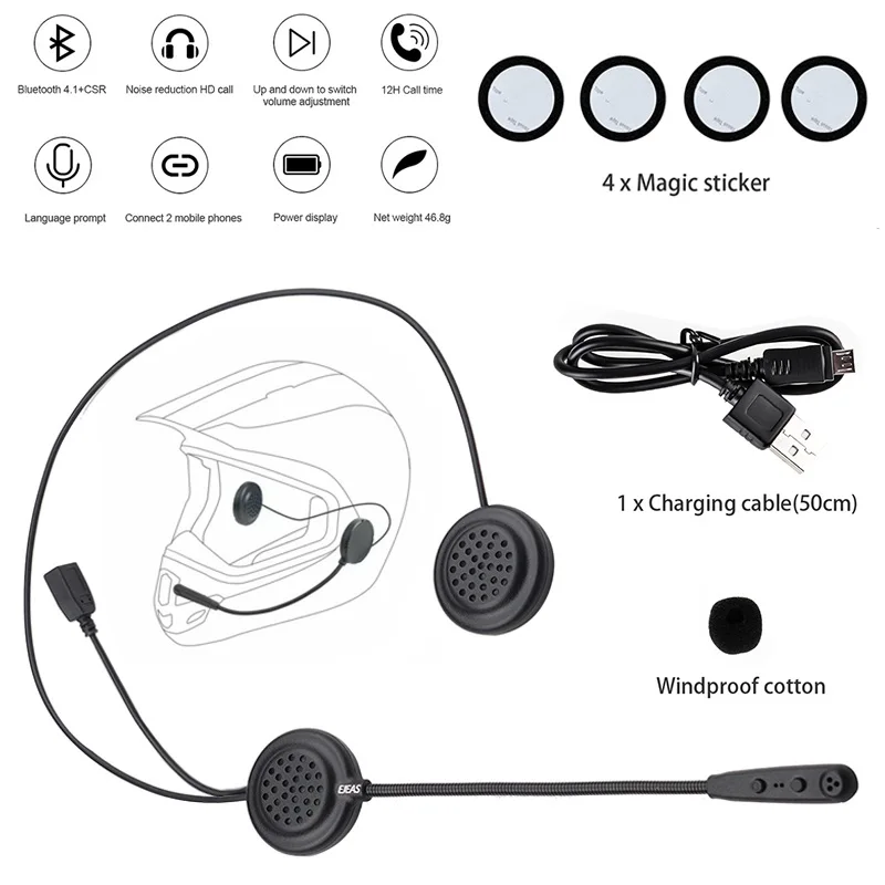 VicTsing Bluetooth гарнитура наушники мотоциклетный Беспроводной шлем динамик для
