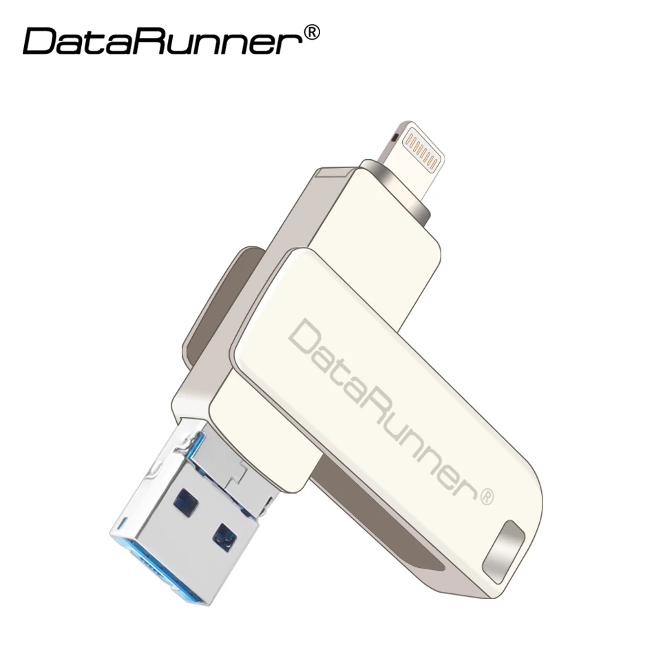 Серебристый Datarunner USB флэш-накопитель OTG Usb флэш-накопитель для iPhone XS/X/8/7/7plus/usb-накопитель 3,0 8 г 16г 32г 64Г 128G флеш-накопитель флэш диск - Цвет: Серебристый