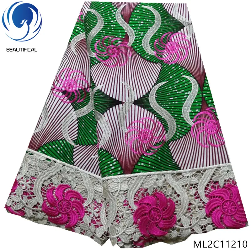 

BEAUTIFICAL polyester 5 yards wax printes with guipure cord net lace fabric prints wax lace fabrics ML2C112