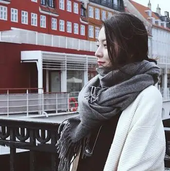 dark grey Осенне-зимний женский шерстяной шарф, кашемировый шарф, шаль, черный мужской и женский красный шарф - Цвет: dark grey