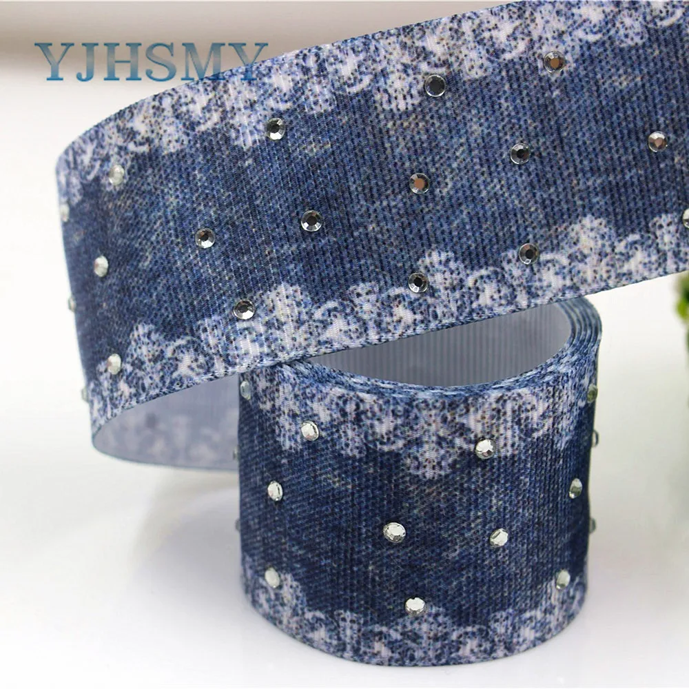 

YJHSMY I-181106-162,5 ярдов/Лот, 38 мм, джинсовая серия, белые алмазные ленты, термотрансферный принт, «сделай сам», материалы для упаковки