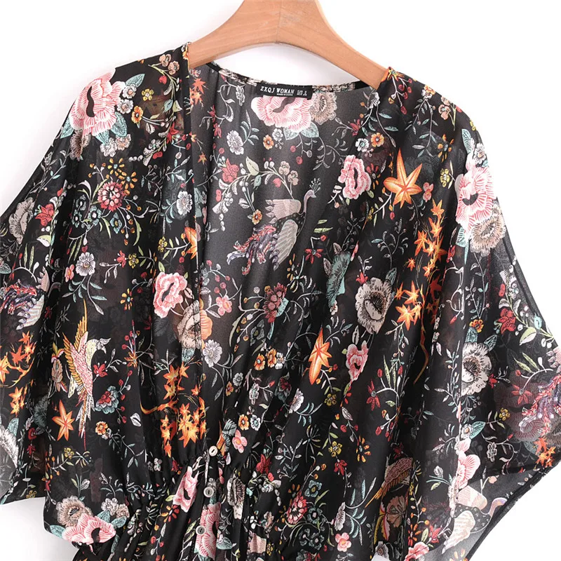 2019 Цветочный принт платья шифон кардиган-кимоно платье Для женщин летние пляжные