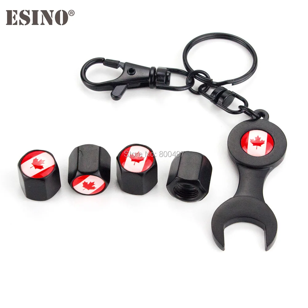 4 x Car Styling Stainless Steel Zinc Alloy Wheel Tire Valve Stem Caps Canada Flag Universal With Mini Wrench Key Chain | Автомобили и