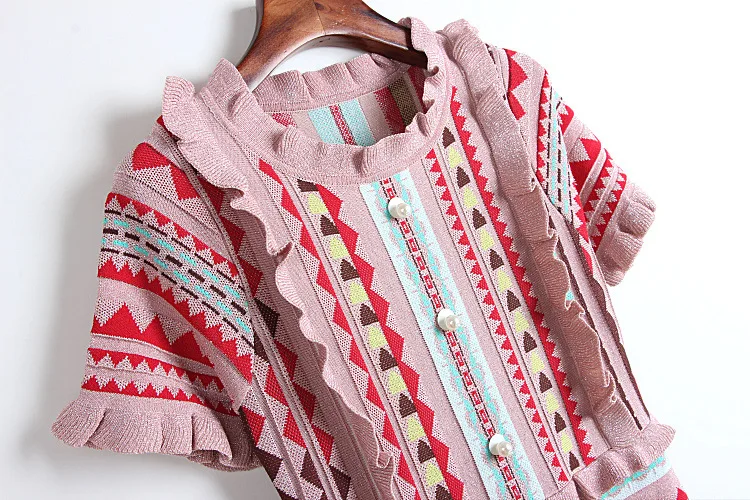 Женское трикотажное мини-платье подиумное модное облегающее жаккардовое