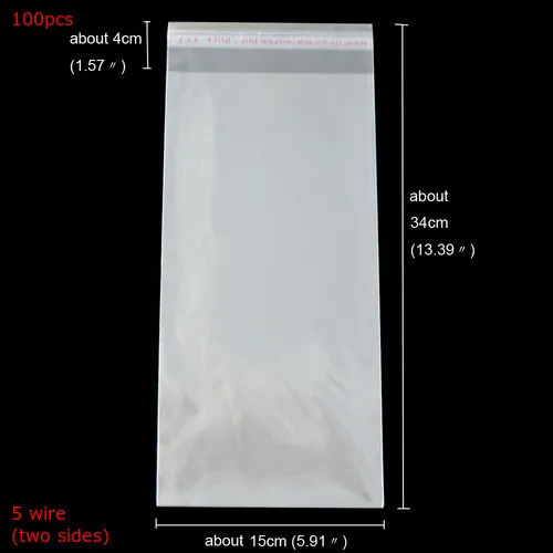 100pcs 15x34cm 50 шт/100 шт многоразовые пластиковые пакеты для подарков, упаковка большого размера, прозрачные самоклеящиеся прозрачные целлофановые Opp пакеты, вечерние, декоративные - Цвет: 100pcs 15x34cm