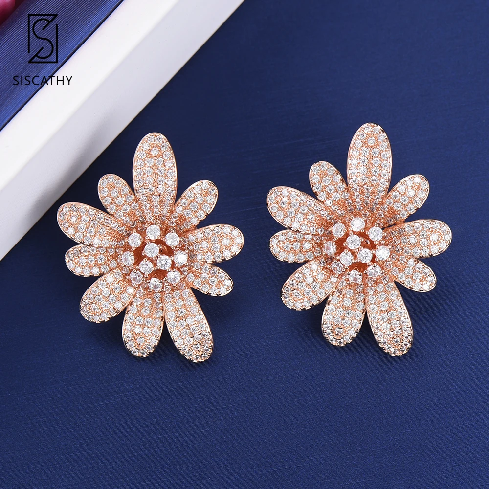 SISCATHY Для женщин роскошный цветок серьги себе ювелирные изделия кубический