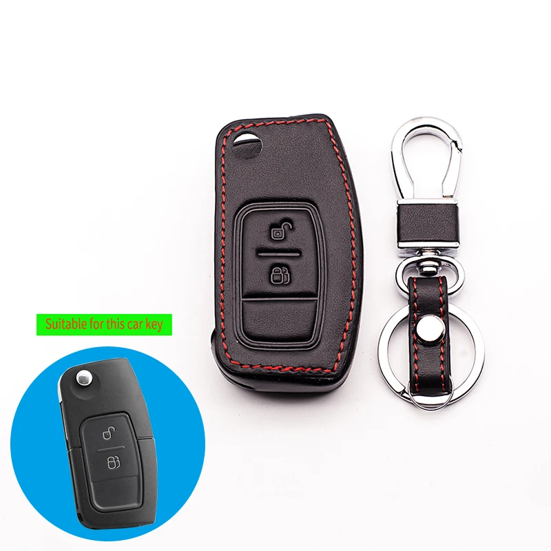 Кожаный чехол брелок для ключей с кольцом Ford Fiesta Focus 2 Mondeo Ecosport Kuga Escape складной