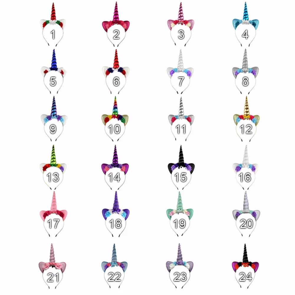 

10pcs/lot , glitter cat ear chifffon flower unicorn horn hair accessories headband ornament 24colors