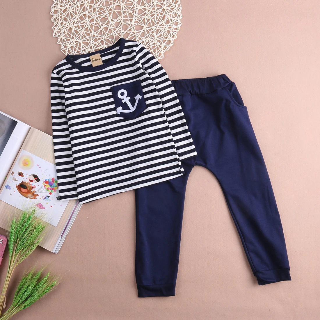 Hi Baby Store Toddler Kids Boys Long Sleeve stripe Shirt + Harem Pants 2pcs Clothes |