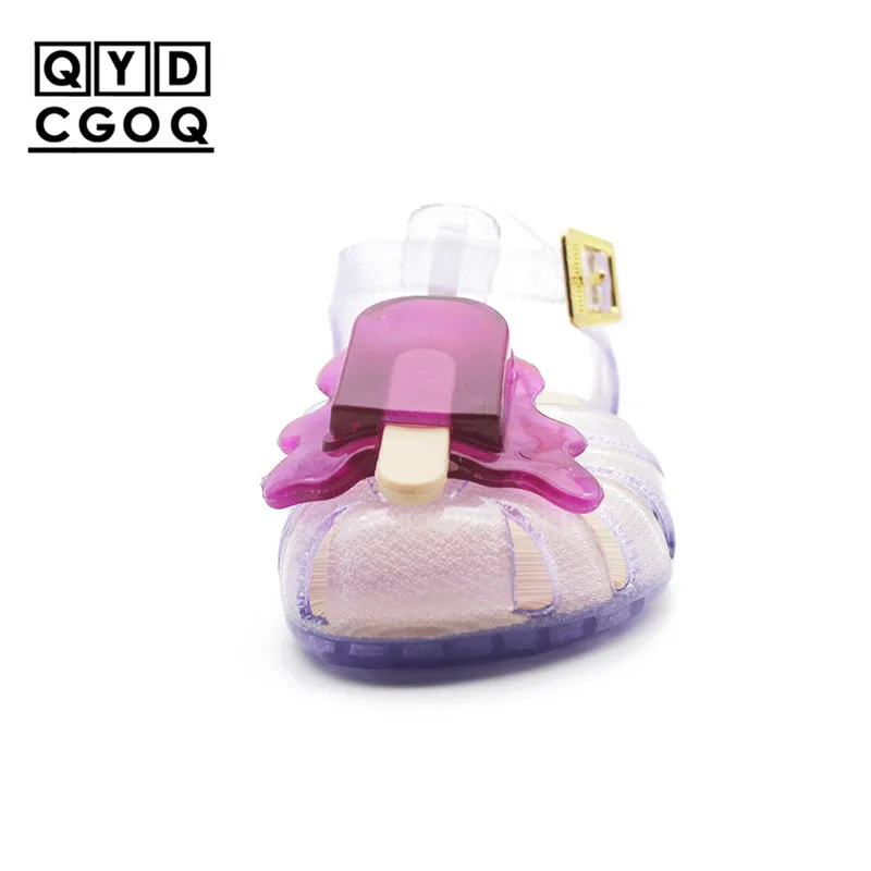 Mini Melissa/стильные прозрачные сандалии для девочек с изображением мороженого; Новинка года; сандалии в римском стиле для девочек; детская обувь; прозрачные детские сандалии с нескользящей подошвой