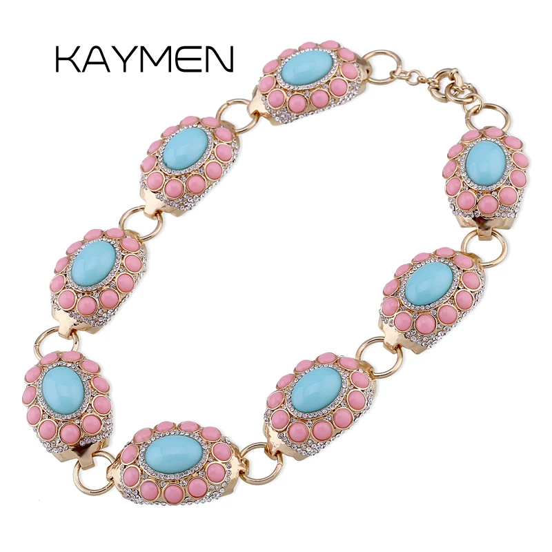 

KAYMEN Fashion New Full Rhinestones and Resin Golden Women's Necklace & a string of 8 Oval Shape Choker Necklace Statement Sets