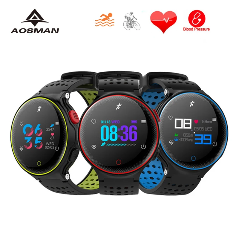 AOSMAN X2 Plus цветной экран для плавания на велосипеде спортивные часы Bluetooth