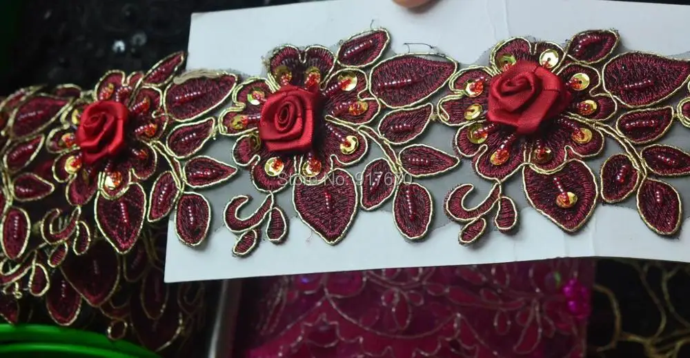 15 ярдов Гипюр Вышивка Кружева блесток ткань с жемчугом жаккардовая Лента