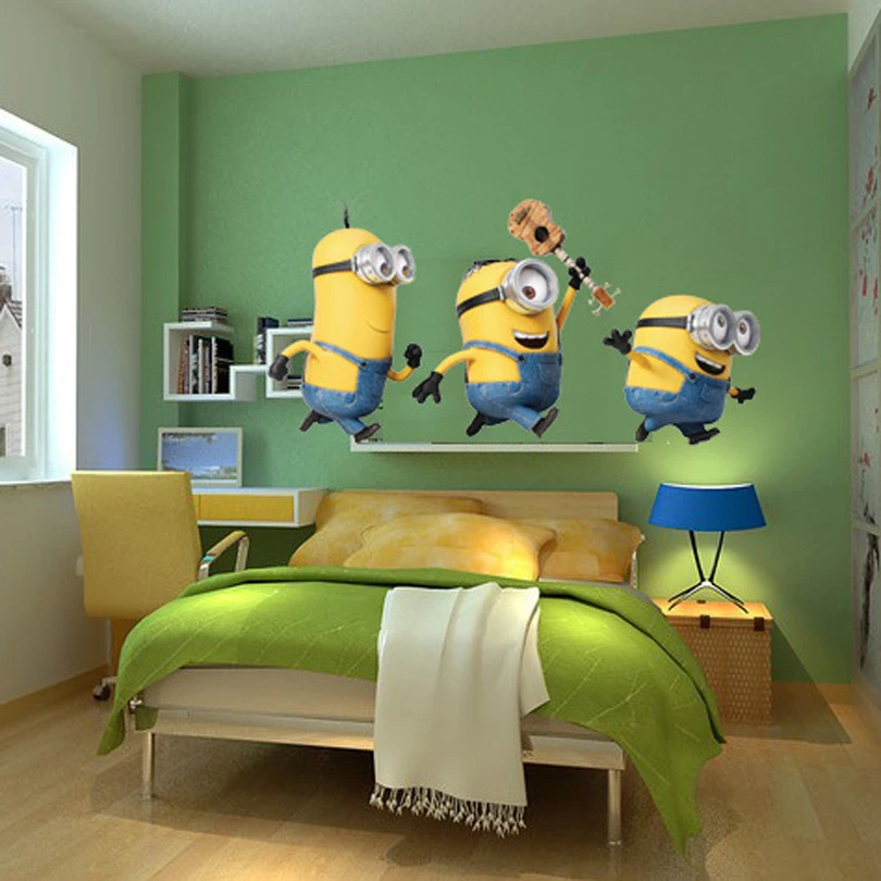 Популярные современные 3D наклейки на стену маленькие желтые люди Наклейки 60*45 см