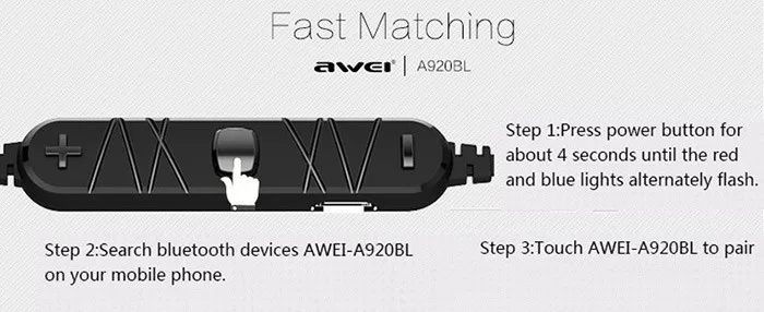 Бренд NewAwei A920BL умные Беспроводные Bluetooth 4,0 спортивные стерео наушники с шумоподавлением с микрофоном и проигрыванием музыки HD