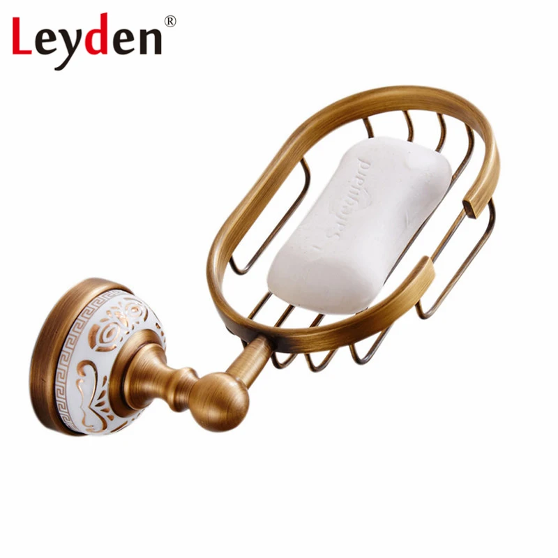 

Leyden Soap Dish Holder ORB/ Antique Brass Golden/ Black Wall Mounted White Porcelain Copper Soap Basket Bathroom Accessories