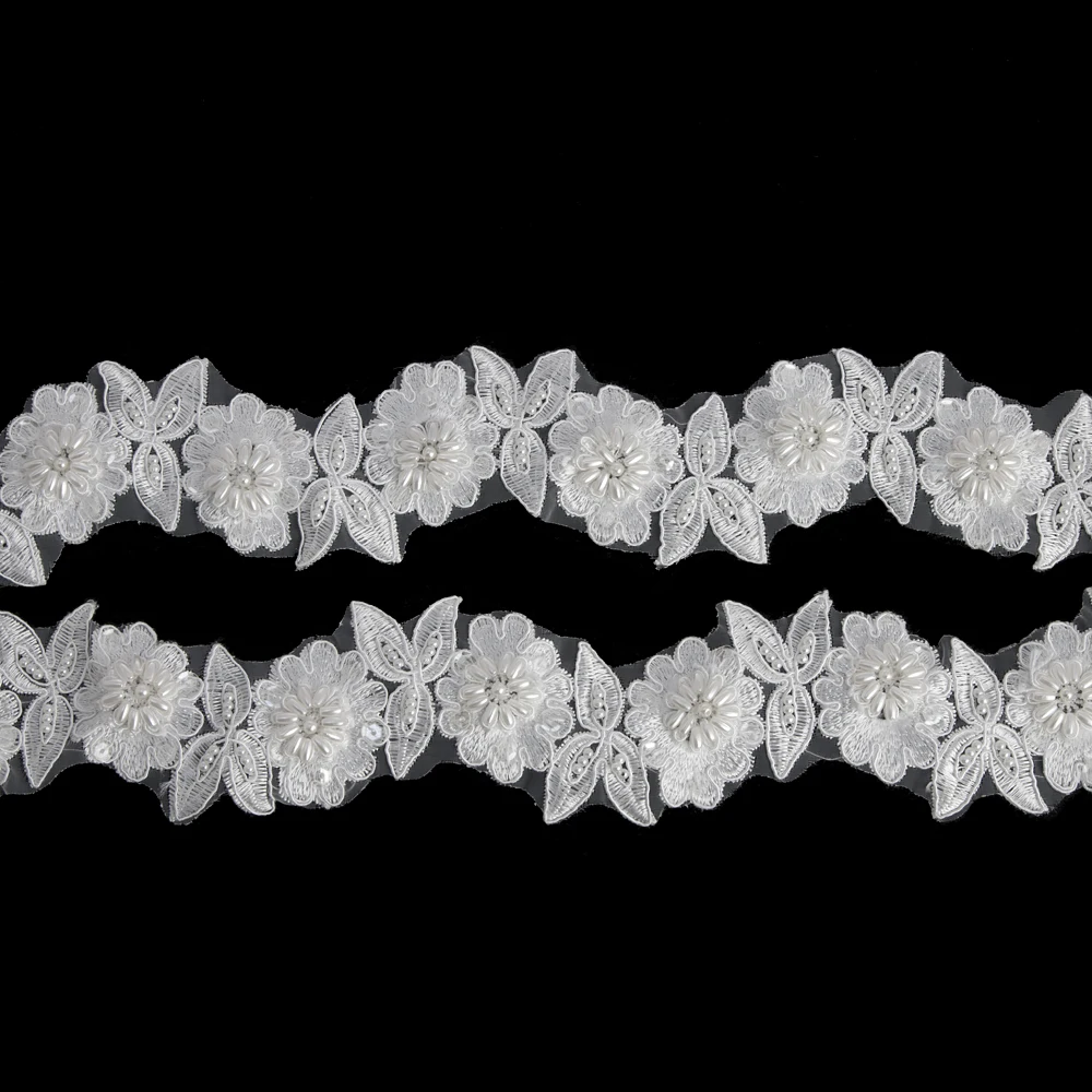 Белая кружевная вышитая блесток ткань с жемчужной жаккардовой лентой сделай сам
