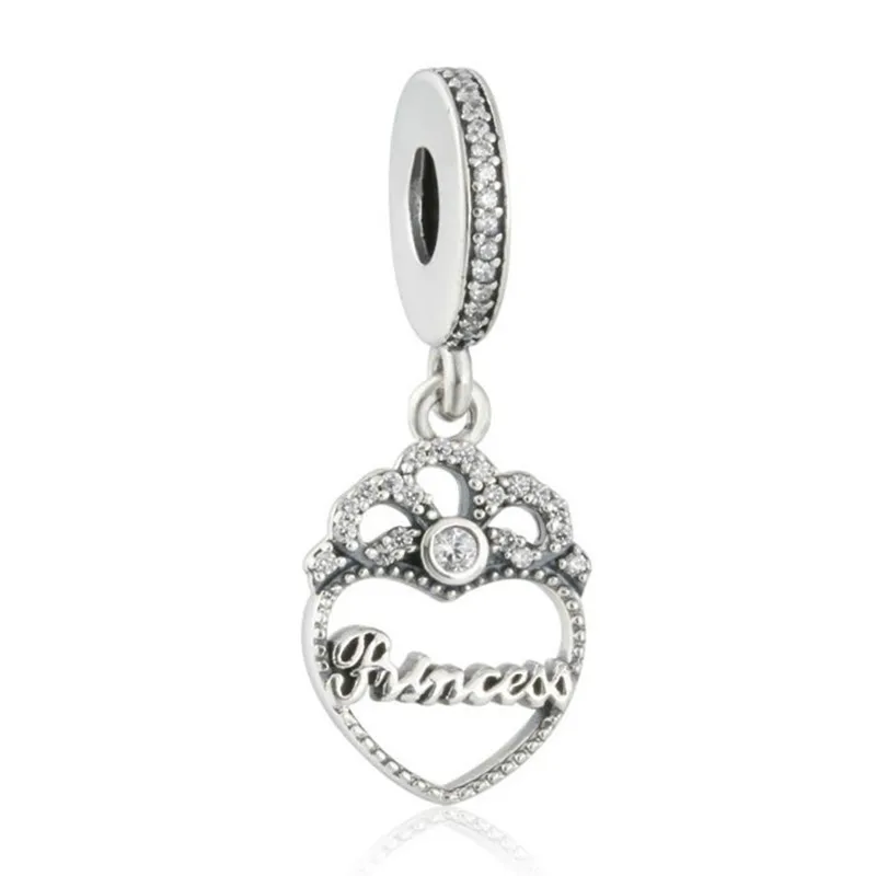 

Autumn 925 Sterling Silver Princess Crown Heart Pendant Charms Beads With CZ Fit Pandora Bracelets For Women Jewelry Making