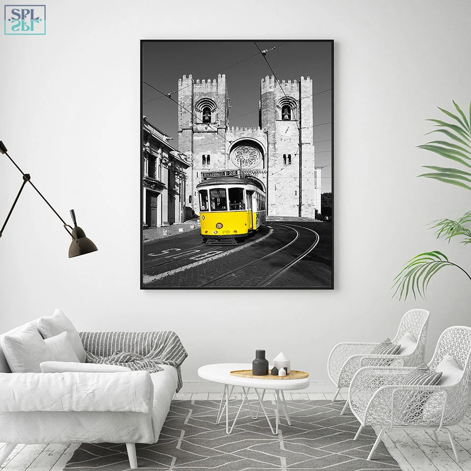 

SPLSPL Nordic Retro Canvas Painting A4 Yellow City Wall Art Taxi Motor Art Print Poster Abstract Minimalist Picture Kids Room