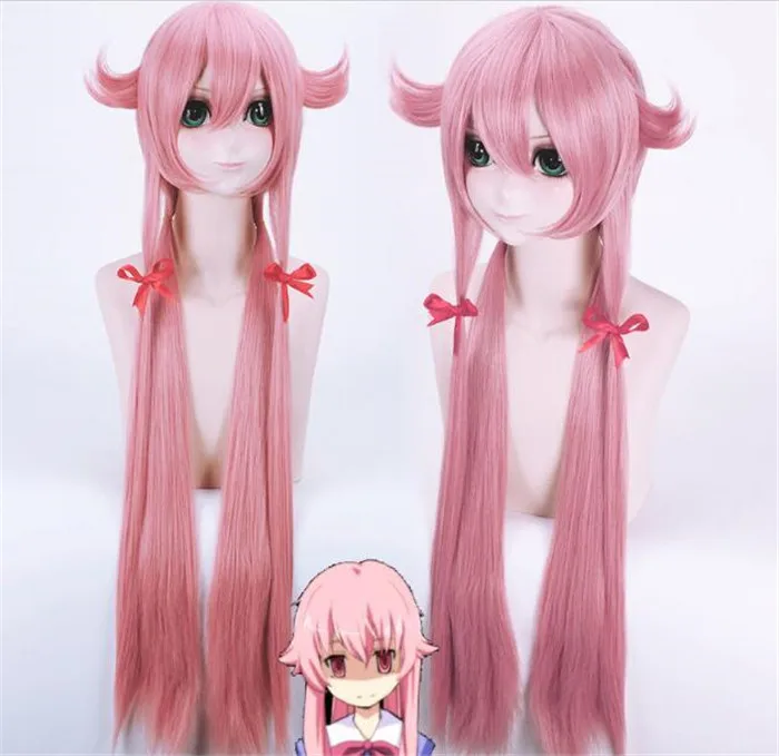 Парик для косплея из аниме The Future Diary Yuno Gasai длиной 100 см прямые синтетические