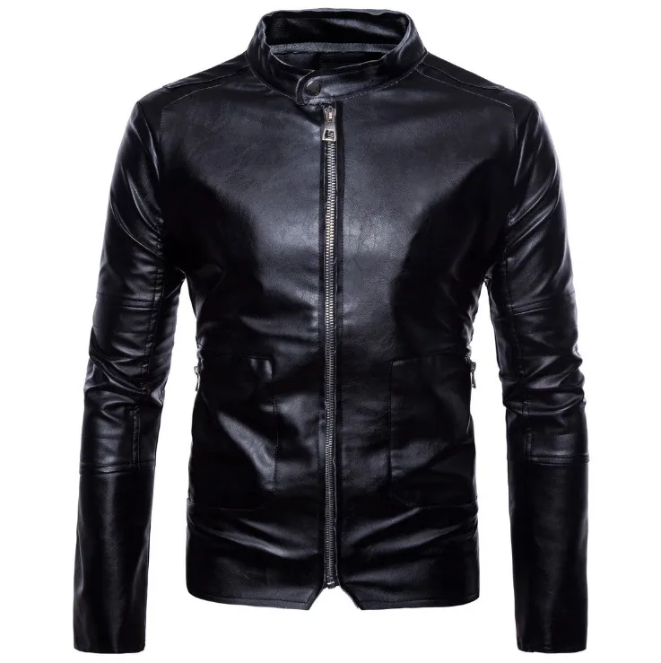 Мужская кожаная куртка бомбер из ПУ кожи с воротником стойкой|leather jacket men|motorcycle
