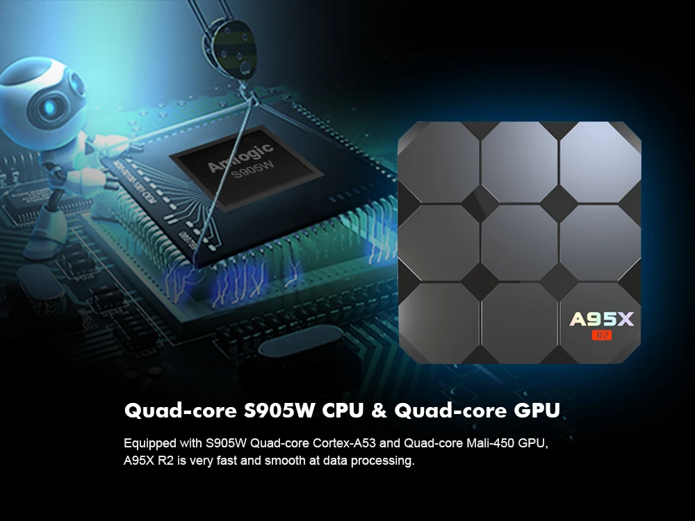 1 шт. A95X R2 Android 7,1 Smart tv Box Amlogic S905W четырехъядерный процессор Cortex A53 2G ram 16G rom телеприставка