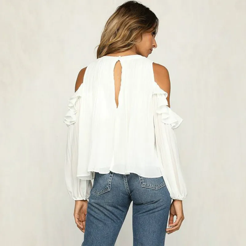Лидер продаж блузка женская рубашка с вырезом на плече Повседневная однотонная