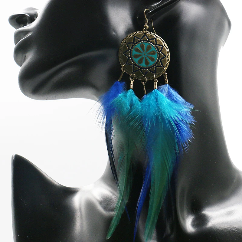 Boho серьги длинные висячие серьги из перьев классный подарок Винтаж ручной работы длинные висячие серьги, индийские украшения pendientes bijuteria bijoux(украшения своими руками
