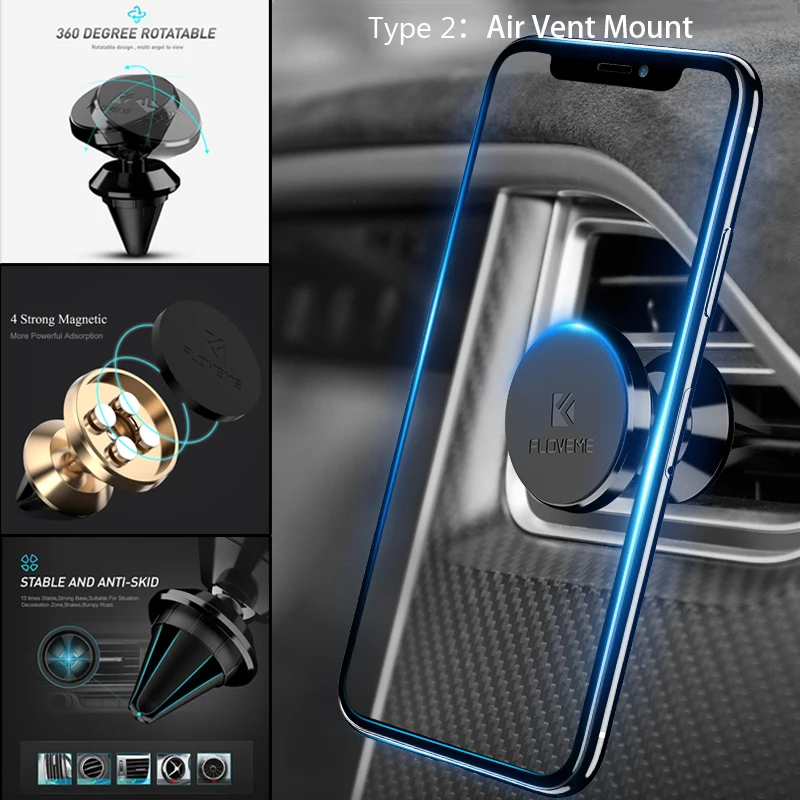 Магнитный автомобильный держатель для телефона FLOVEME iPhone Xiaomi Air Mount 360 градусов