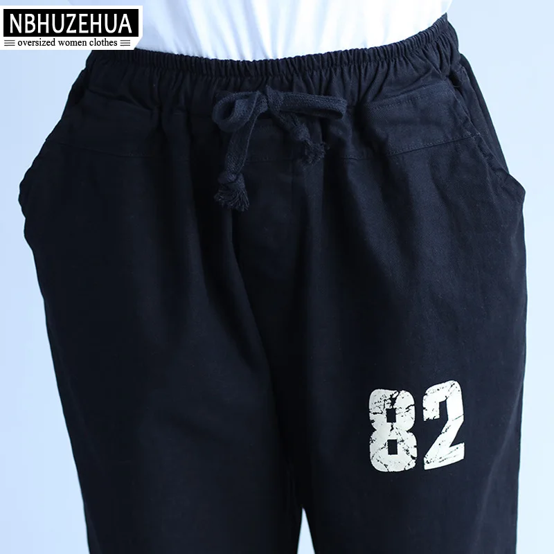 NBHUZEHUA A178 4XL 5XL 6XL большой Размеры брюки Для женщин корейской моды письмо печати