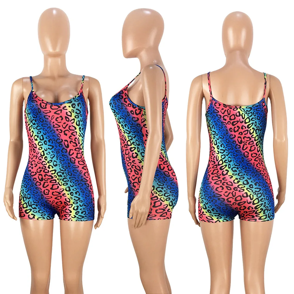 Женский леопардовый боди с принтом радуги летний сексуальный облегающий