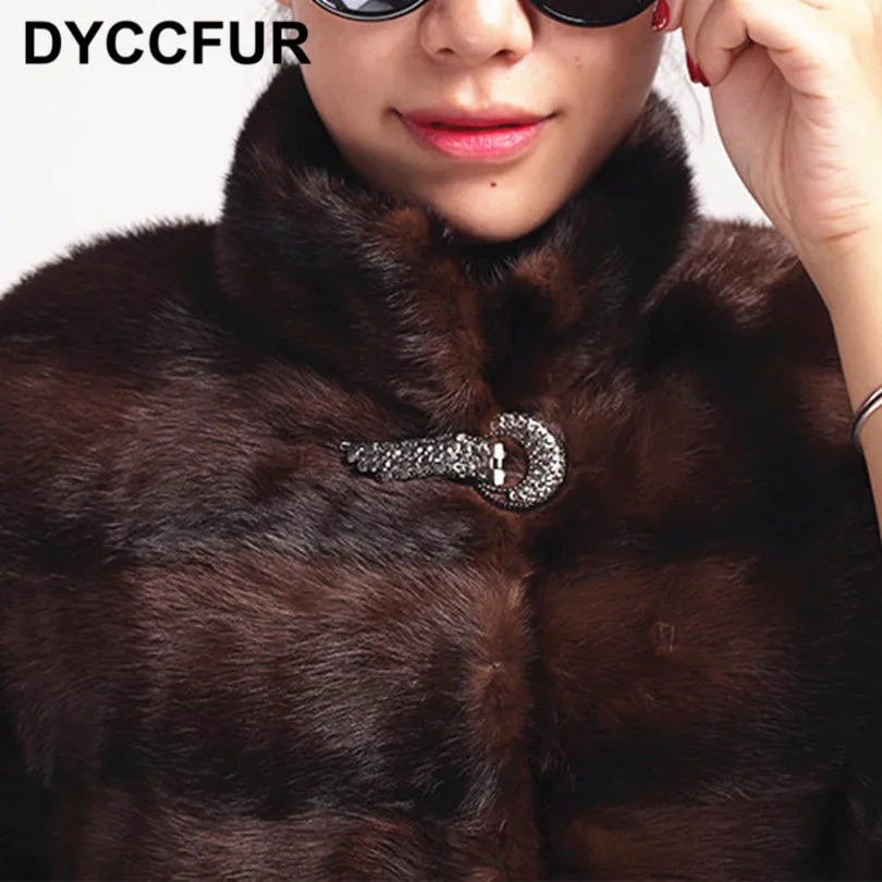 DYCCFUR 2018 Новый Настоящее пальто с мехом натурального меха норки полосы широкие