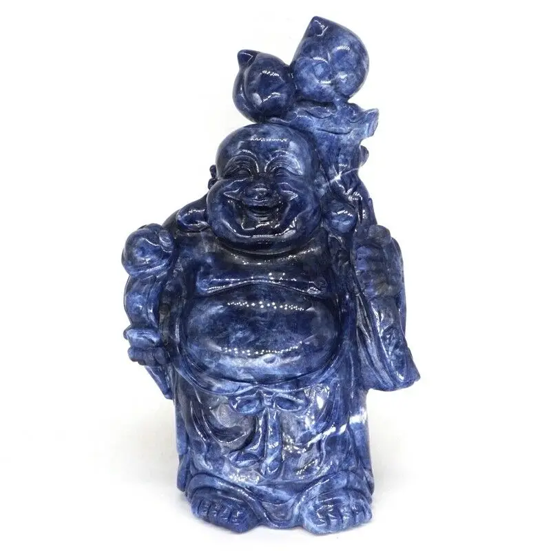 Статуя Будды Maitreya 9 дюймов натуральный синий кальдалитовый резной чакра рейки