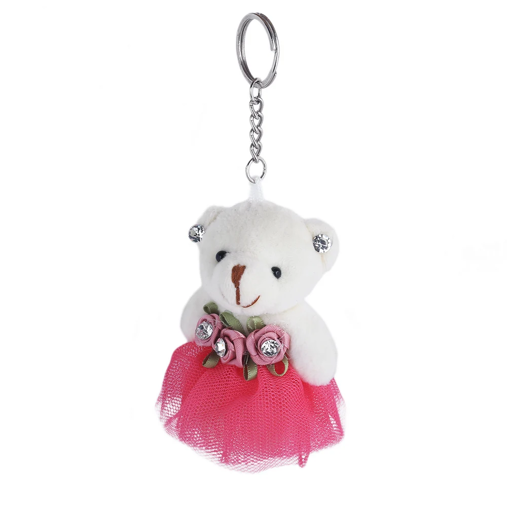Fashion Children Plush Doll Cute Teddy Bear Keychain Key rings Car Bag Accessories Charm Rhinestone Rose Flower Pendant Keyrings | Украшения