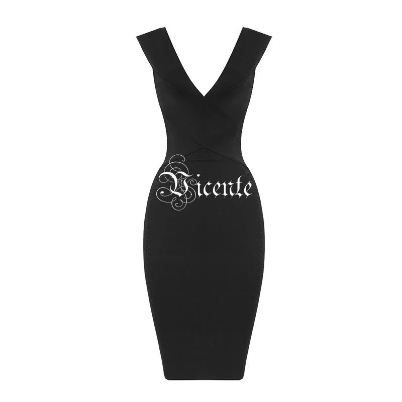 VC,, летнее Бандажное платье Vestidos, сексуальное облегающее платье без рукавов с v-образным вырезом, вечерние платья для подиума знаменитостей - Цвет: Черный