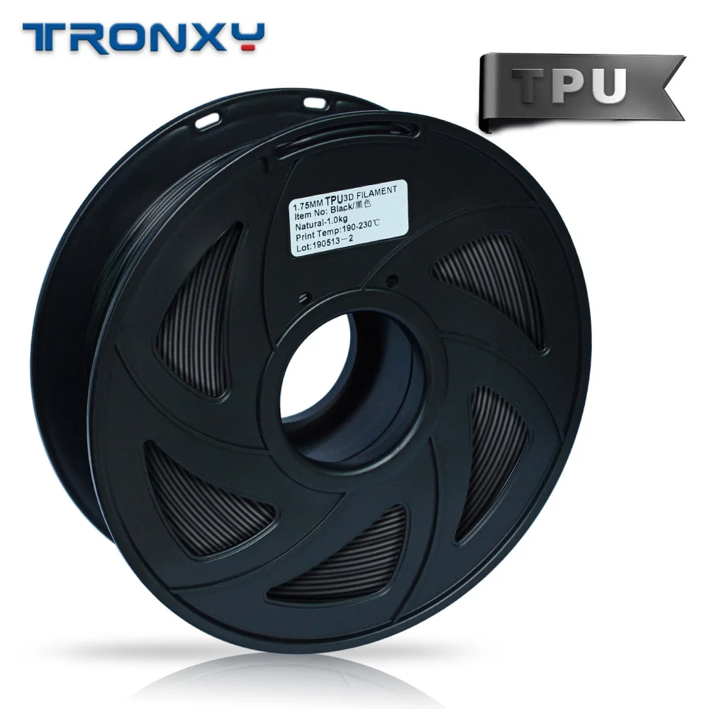 1KG TPU Black TRONXY Гибкий Мягкий ТПУ 1,75 мм нить 1 кг гибкий пластик для 3D печати ручка 3d принтер прозрачный синий цвет материалы - Цвет: 1KG TPU Black