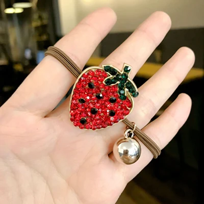 Strawberry Женские аксессуары для волос, высокое качество, стразы, эластичные резинки для волос, фрукты, ободки, клубника, резинки, конский хвост, резинка для волос - Цвет: Strawberry